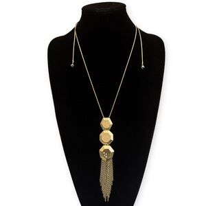 Chico's Gold Geometric Tassel Pendant Necklace NWT